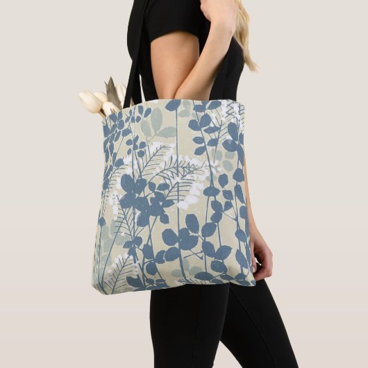 Tote Bag Fleur de feuille bleue asiatique japonaise (De près)