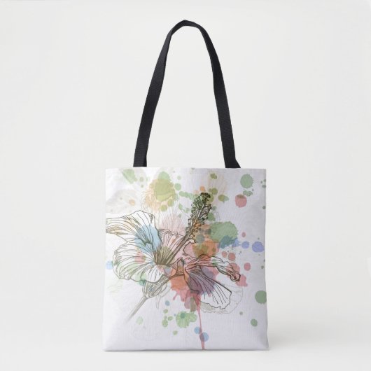 Tote Bag Fleur de ketmie et arrière - plan d'aquarelle (Devant)
