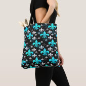 Tote Bag Fleur De Lis Blanc Bleu (De près)