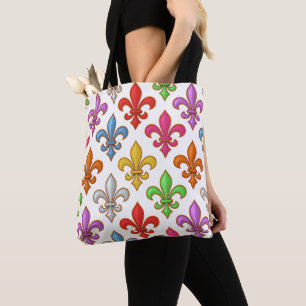 Tote Bag Fleur-de-lis Fleurs Blancs Audacieux Colorés