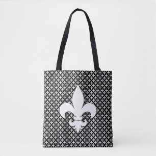 Tote Bag Fleur de Lis Motif noir et blanc