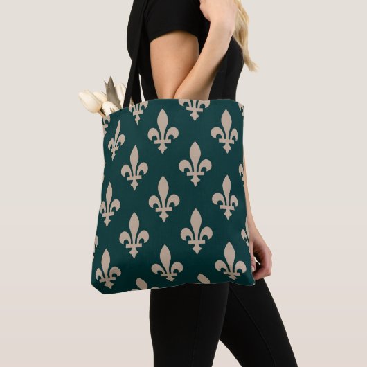 Tote Bag Fleur de Lis Motif, Royal French Creative on Green (De près)