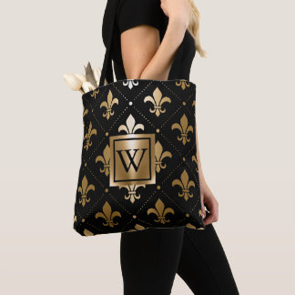 Tote Bag Fleur de lis noir et or