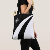 Tote Bag Fleur de lis sur des vagues noires et blanches (De près)