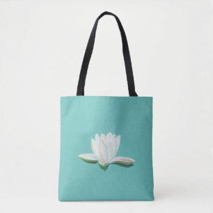 Tote Bag Fleur de Lotus blanc Illustration Mint vert