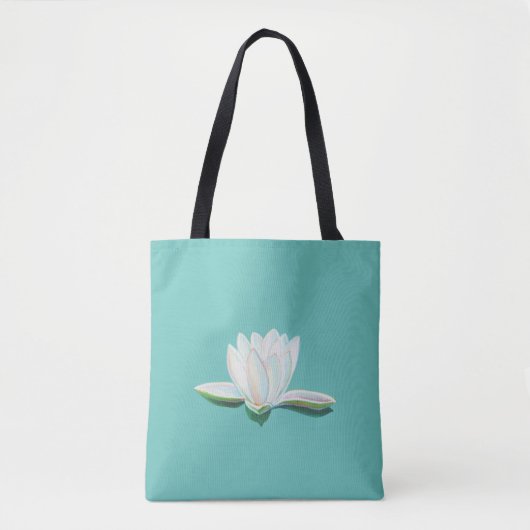 Tote Bag Fleur de Lotus blanc Illustration Mint vert (Devant)