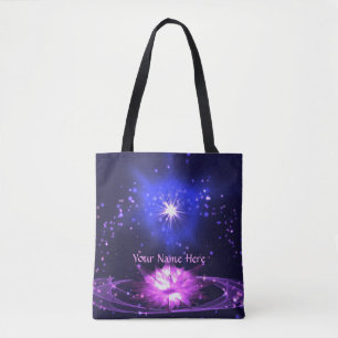 Tote Bag Fleur de Lotus Étoiles Cristal Violet Zen Cosmique