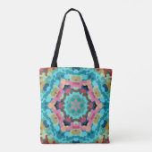 Tote Bag Fleur de Mandala bleu rose et vert (Dos)