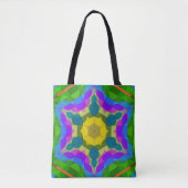 Tote Bag Fleur de Mandala jaune bleu et violet rétro (Devant)