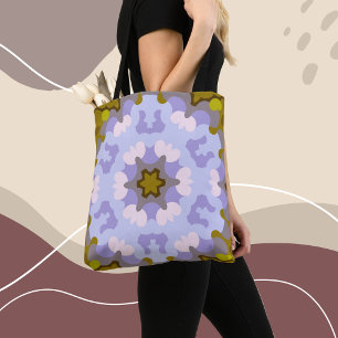 Tote Bag Fleur de Mandala jaune bleu et violet rétro