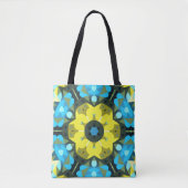 Tote Bag Fleur de Mandala rétro jaune et bleu (Devant)