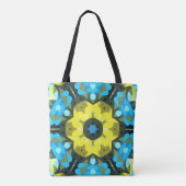 Tote Bag Fleur de Mandala rétro jaune et bleu (Dos)