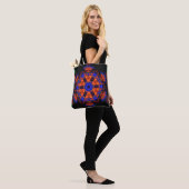 Tote Bag Fleur de Mandala rétro orange et bleu (Sur le modèle)