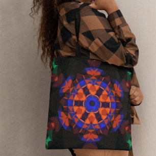 Tote Bag Fleur de Mandala rétro orange et bleu