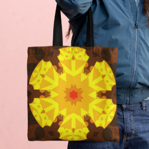 Tote Bag Fleur de Mandala rétro orange et jaune