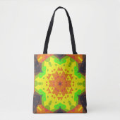 Tote Bag Fleur de Mandala rétro orange jaune et vert (Devant)