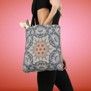 Tote Bag Fleur de Mandala rétro Tan Blue et Orange