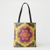 Tote Bag Fleur de Mandala rouge orange et vert (Devant)