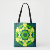 Tote Bag Fleur de Mandala vert jaune et bleu (Devant)