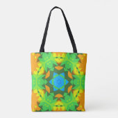 Tote Bag Fleur de Mandala vert jaune et bleu (Dos)