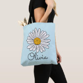 Tote Bag Fleur de marguerite blanche monogrammée (De près)