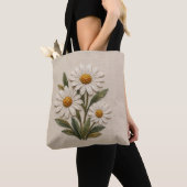 Tote Bag Fleur de marguerite brodée (De près)