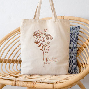 Tote Bag Fleur de mois de naissance personnalisée Avril Rou