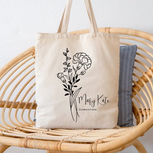 Tote Bag Fleur de mois de naissance personnalisée janvier B