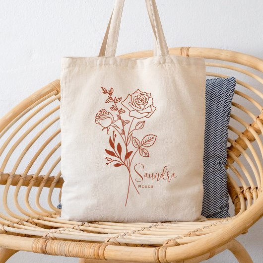 Tote Bag Fleur de mois de naissance personnalisée Juin Boho