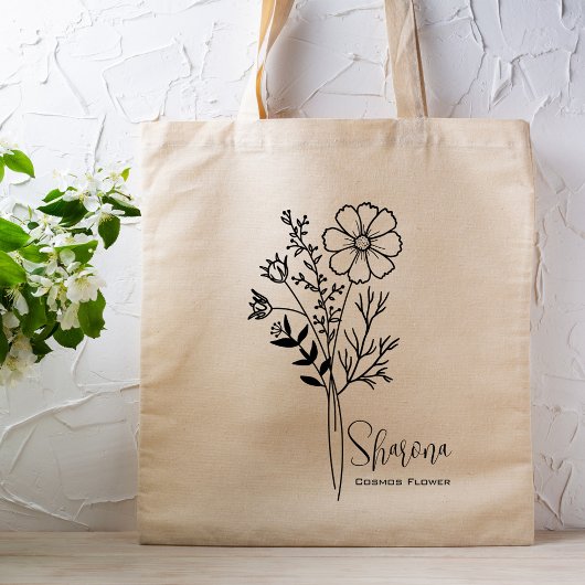 Tote Bag Fleur de mois de naissance personnalisée Octobre B