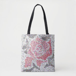 Tote Bag Fleur de mosaïque Abstraite rose rose blanc gris f