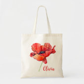 Tote Bag Fleur de naissance d'août Pavot rouge Aquarelle Fl (Devant)
