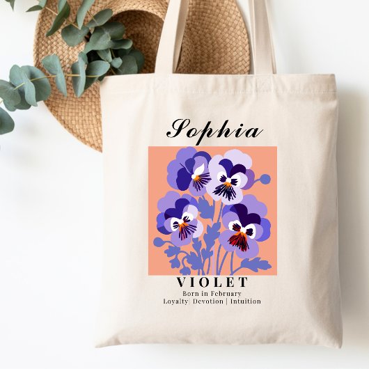 Tote Bag Fleur de naissance de février Violet Coton de shop