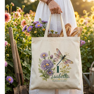 Tote Bag Fleur de naissance de septembre Aster & Libellule