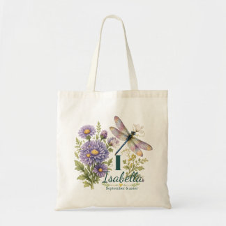 Tote Bag Fleur de naissance de septembre Aster & Libellule
