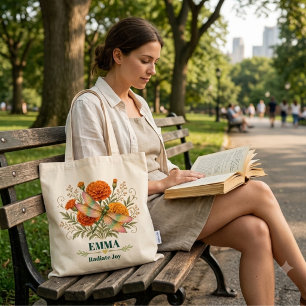 Tote Bag Fleur de naissance d'octobre personnalisée Dragonf