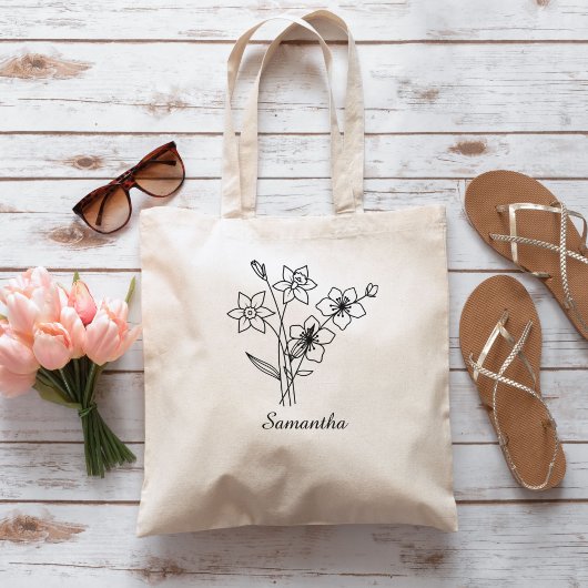 Tote Bag Fleur de naissance personnalisée avec nom Proposit