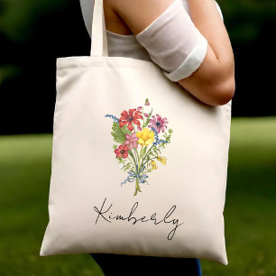 Tote Bag Fleur de naissance personnalisée Floral écologique