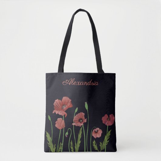 Tote Bag Fleur de pavot rouge au monogramme noir (Devant)