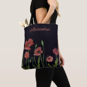 Tote Bag Fleur de pavot rouge au monogramme noir (De près)