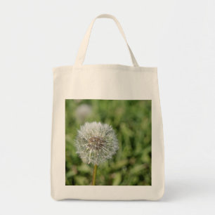 Tote Bag Fleur de pissenlit blanc sur herbe verte