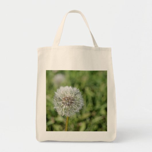 Tote Bag Fleur de pissenlit blanc sur herbe verte (Devant)