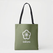 Tote Bag Fleur de Sakura blanche - Olive (Devant)