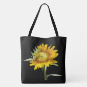 Tote Bag Fleur de soleil en fleurs sur noir, personnalisé (Dos)