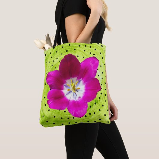 Tote Bag Fleur de tulipe et polka (De près)