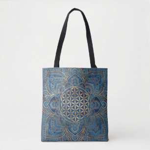 Tote Bag Fleur de vie à Lotus - Marbre bleu et or