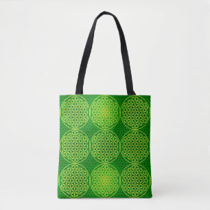 Tote Bag Fleur de vie - motif de timbre - vert