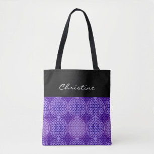 Tote Bag Fleur de vie - motif de timbre - violet