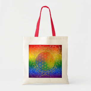 Tote Bag Fleur de vie - Ornement Arc-en-ciel or