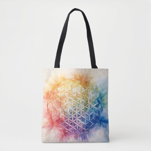 Tote Bag Fleur de vie - Peinture aquarelle (Devant)